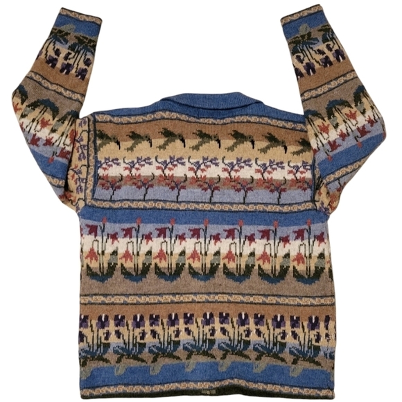 Vintage Icelandic Design Wool Granny Cottage Sweater Flowers Birds Nordic - Picture 3 of 12